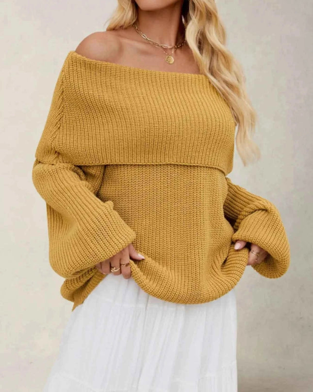 Fold - Over Collar Long Sleeve Sweater - Trendsi
