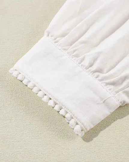 Frill Floral Embroidered Shirt with Elegant Sleeves - Trendsi