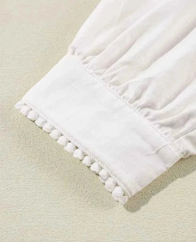 Frill Floral Embroidered Shirt with Elegant Sleeves - Trendsi