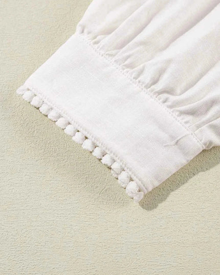 Frill Floral Embroidered Shirt with Elegant Sleeves - Trendsi