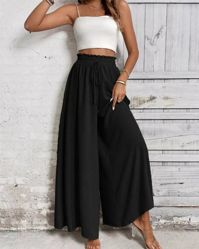 Frill Wide Leg Pants - Trendsi