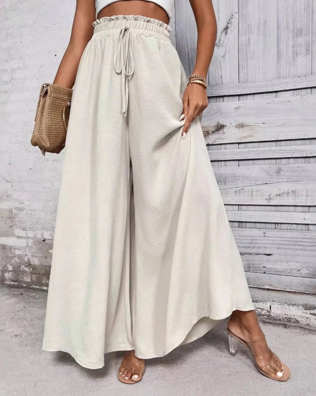 Frill Wide Leg Pants - Trendsi