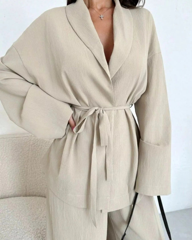 Front Tied Shirt and Wide - Leg Pants Set - Trendsi