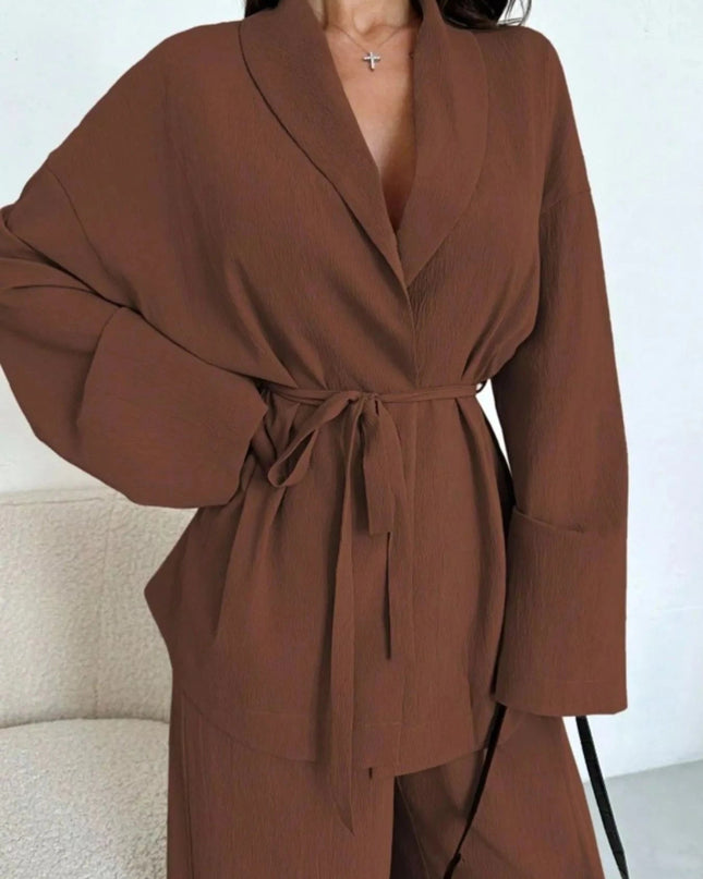 Front Tied Shirt and Wide - Leg Pants Set - Trendsi