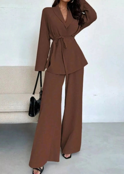 Front Tied Shirt and Wide - Leg Pants Set - Trendsi