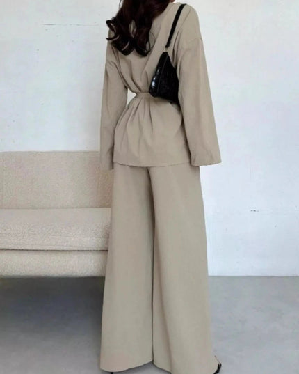 Front Tied Shirt and Wide - Leg Pants Set - Trendsi