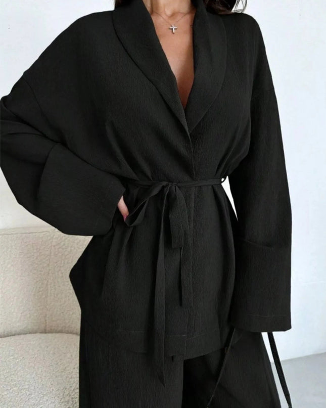 Front Tied Shirt and Wide - Leg Pants Set - Trendsi