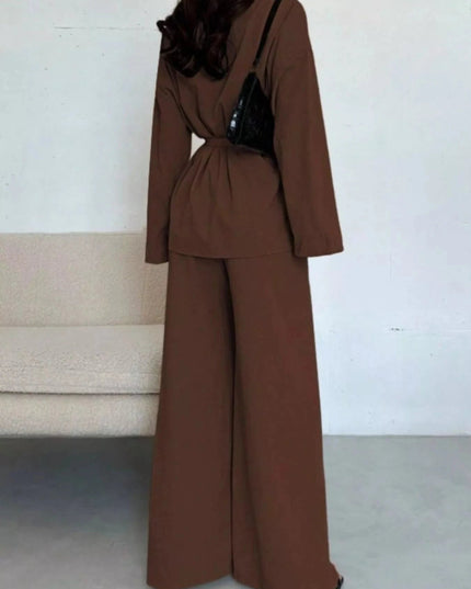 Front Tied Shirt and Wide - Leg Pants Set - Trendsi