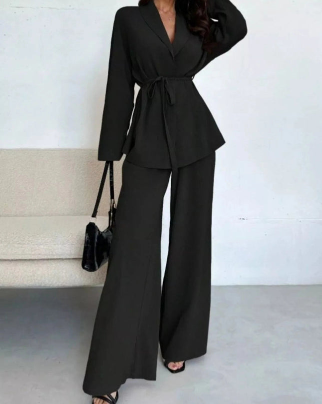 Front Tied Shirt and Wide - Leg Pants Set - Trendsi