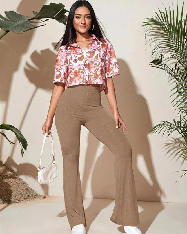 Full Size High - Waist Flare Active Pants Plus Size - Trendsi