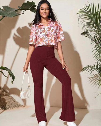 Full Size High - Waist Flare Active Pants Plus Size - Trendsi