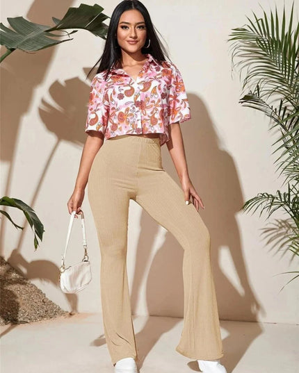 Full Size High - Waist Flare Active Pants Plus Size - Trendsi