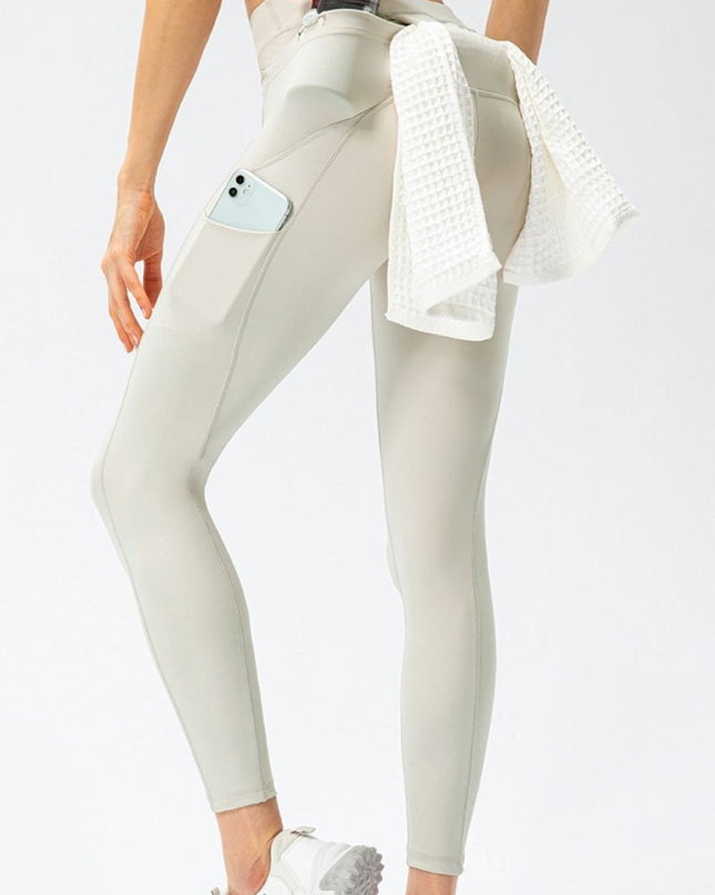 Full Size Slim Fit High Waist Long Sports Pants with Pockets - Trendsi