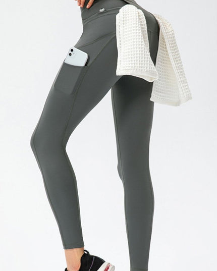 Full Size Slim Fit High Waist Long Sports Pants with Pockets - Trendsi