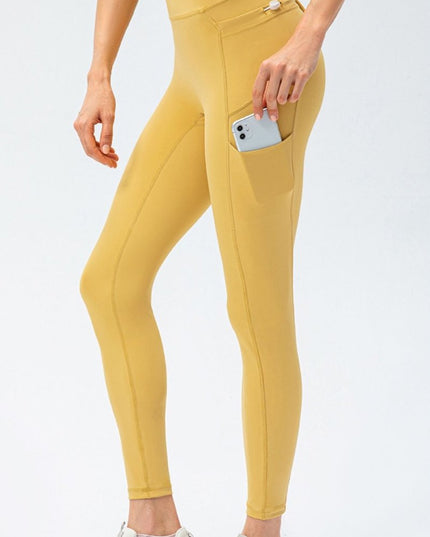 Full Size Slim Fit High Waist Long Sports Pants with Pockets - Trendsi