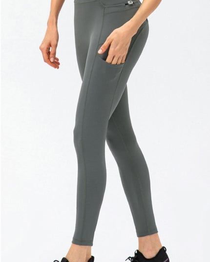 Full Size Slim Fit High Waist Long Sports Pants with Pockets - Trendsi