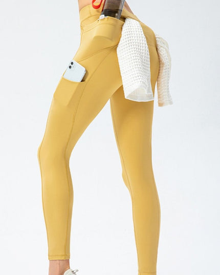 Full Size Slim Fit High Waist Long Sports Pants with Pockets - Trendsi