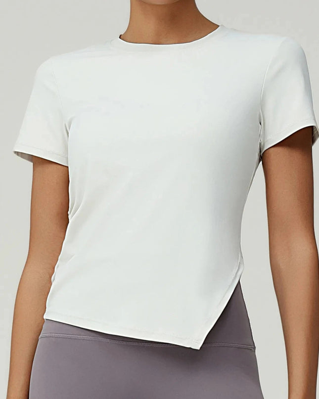 Full Size Slit Round Neck Short Sleeve Active T-Shirt Plus Size - Trendsi