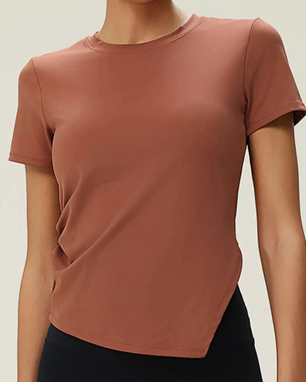 Full Size Slit Round Neck Short Sleeve Active T-Shirt Plus Size - Trendsi