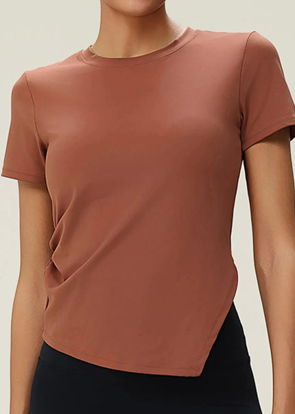 Full Size Slit Round Neck Short Sleeve Active T-Shirt Plus Size - Trendsi