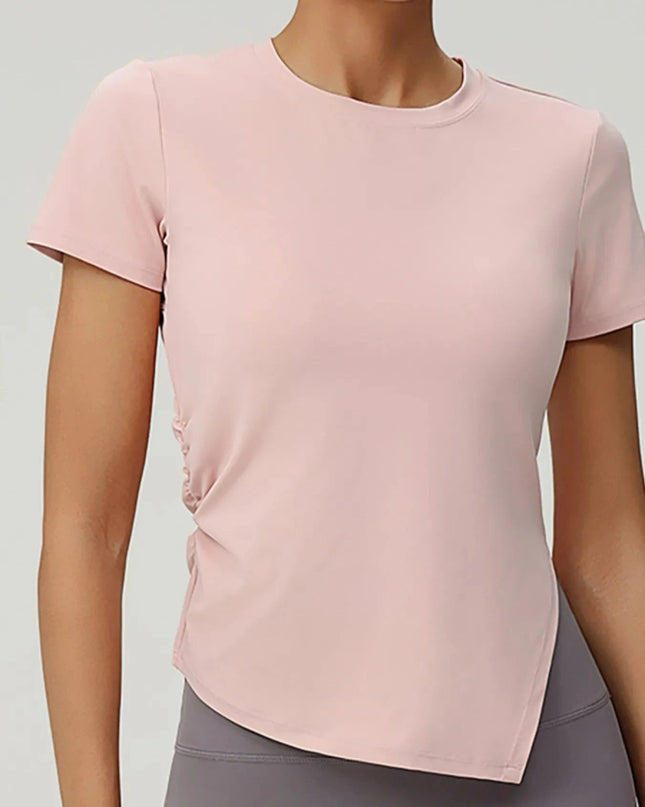 Full Size Slit Round Neck Short Sleeve Active T-Shirt Plus Size - Trendsi