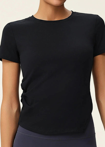 Full Size Slit Round Neck Short Sleeve Active T-Shirt Plus Size - Trendsi