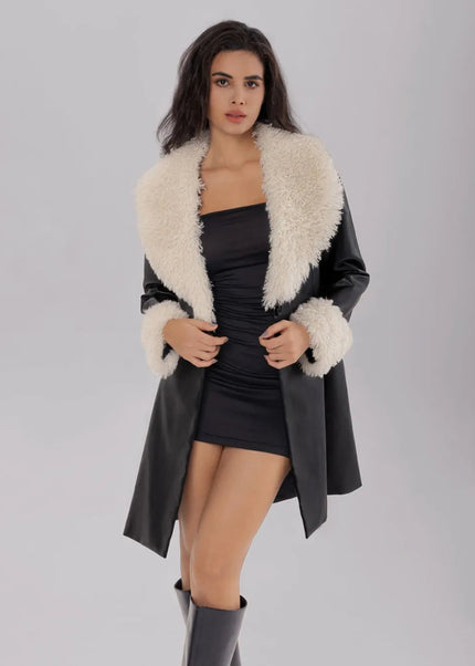 Fuzzy Long Sleeve Longline Coat - Trendsi