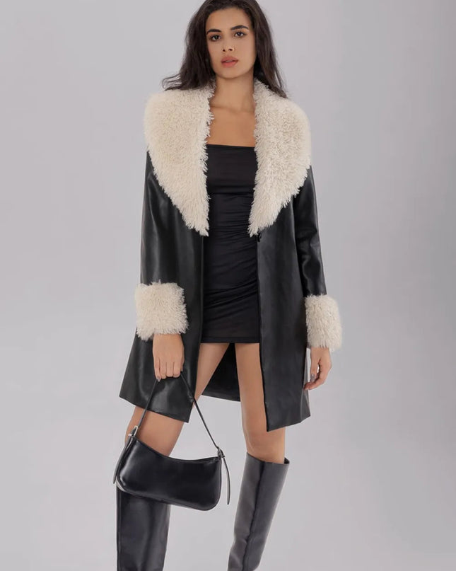 Fuzzy Long Sleeve Longline Coat - Trendsi