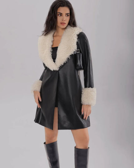 Fuzzy Long Sleeve Longline Coat - Trendsi