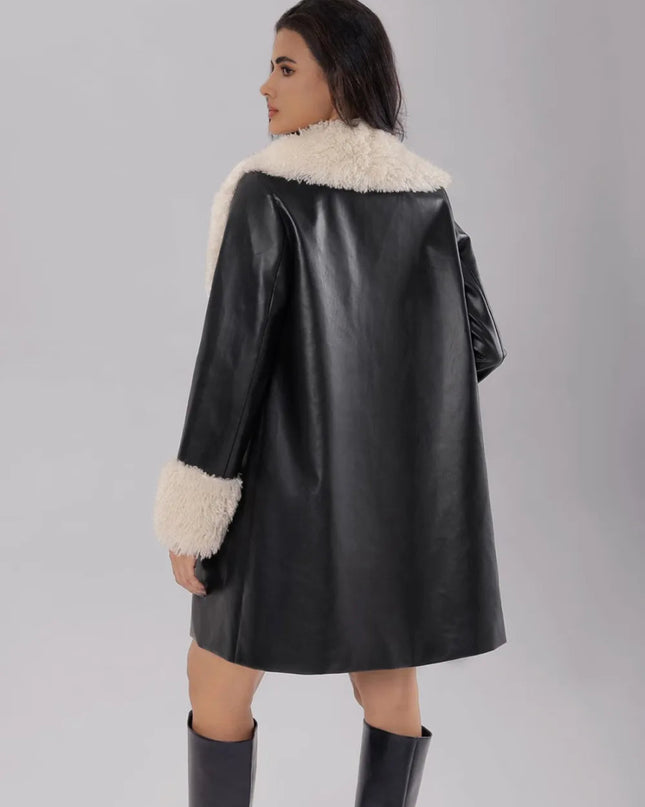 Fuzzy Long Sleeve Longline Coat - Trendsi