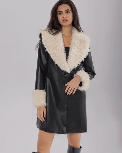 Fuzzy Long Sleeve Longline Coat - Trendsi