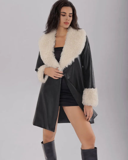 Fuzzy Long Sleeve Longline Coat - Trendsi