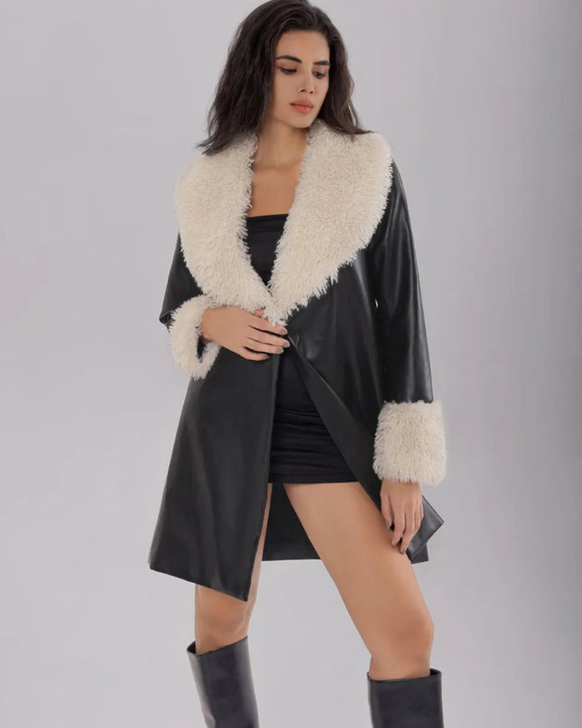 Fuzzy Long Sleeve Longline Coat - Trendsi