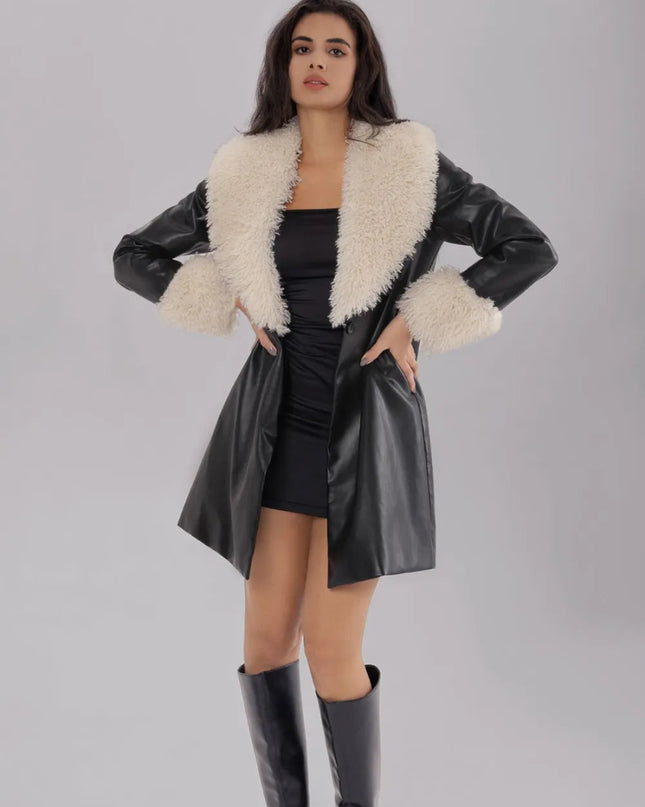 Fuzzy Long Sleeve Longline Coat - Trendsi