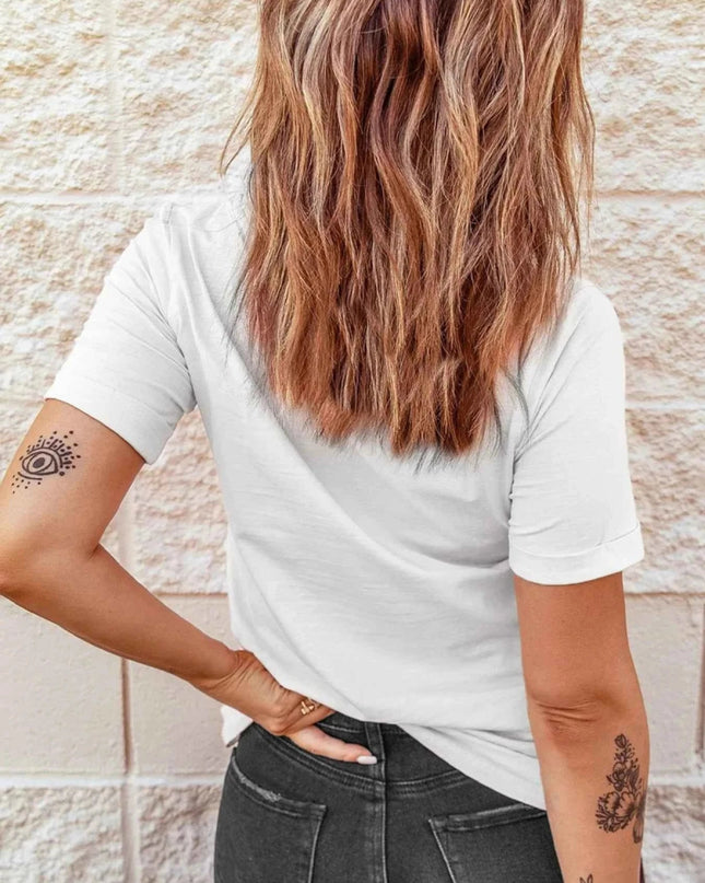 Game Day Bowknot Embroidered Casual Tee - Trendsi