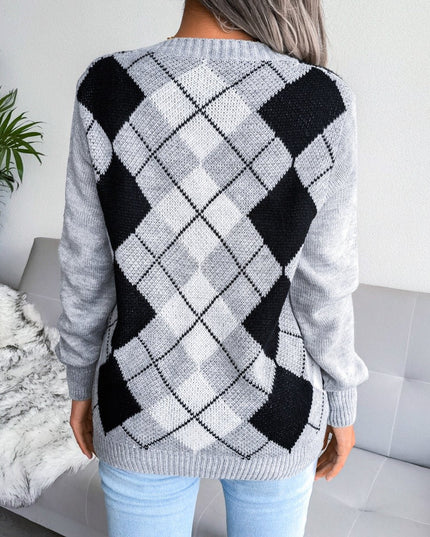 Geometric V - Neck Sweater - Trendsi
