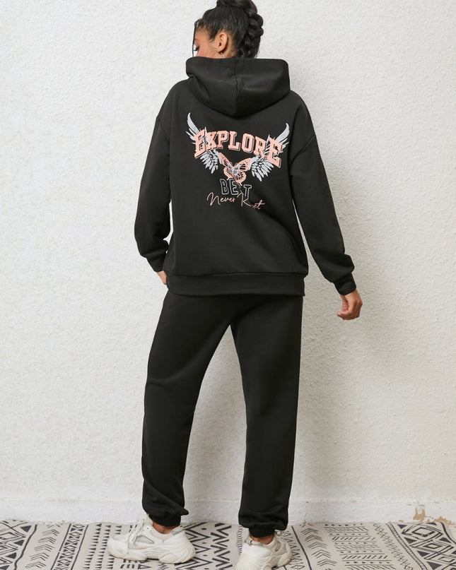 Graphic Hoodie and Sweatpants Set - Trendsi