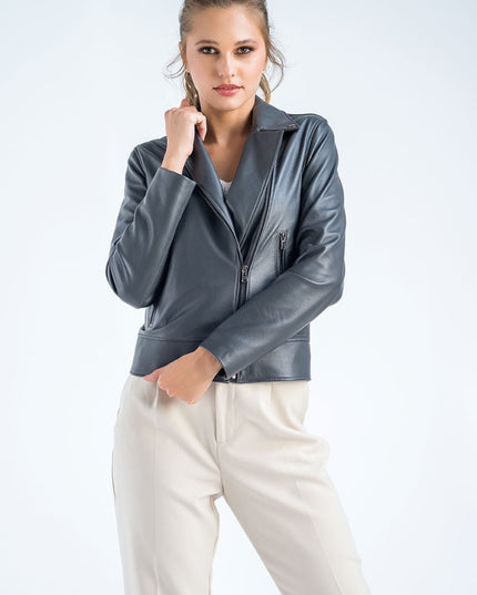 Gray Genuine Classic Cut Leather Jacket - Leather Jackets - Buy Me Fur Ltd