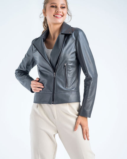 Gray Genuine Classic Cut Leather Jacket - Leather Jackets - Buy Me Fur Ltd