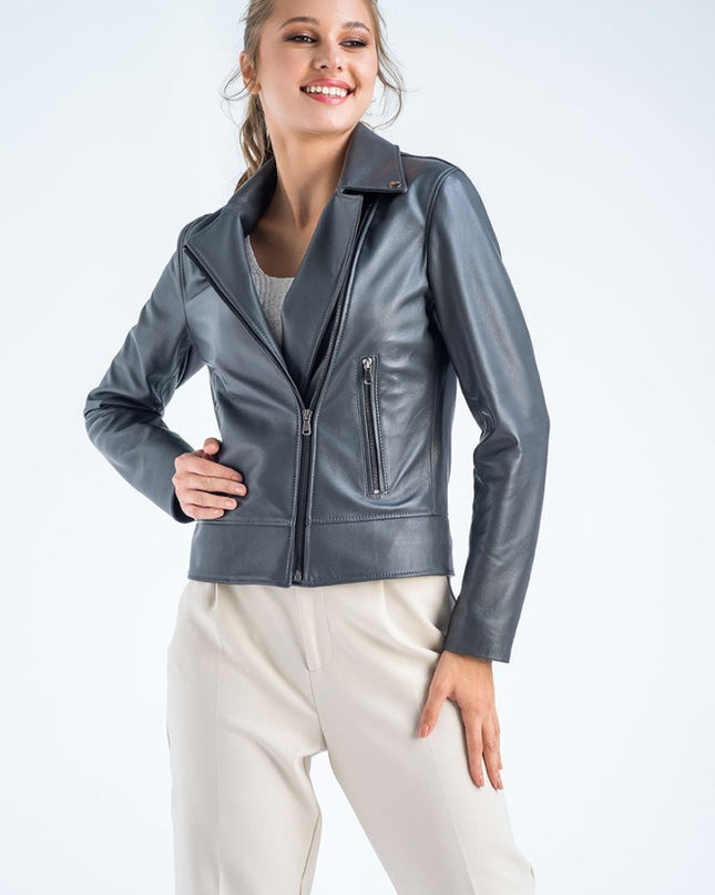 Gray Genuine Classic Cut Leather Jacket - Leather Jackets - Buy Me Fur Ltd