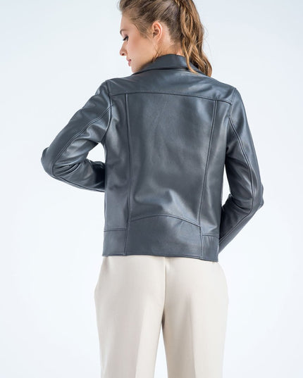 Gray Genuine Classic Cut Leather Jacket - Leather Jackets - Buy Me Fur Ltd