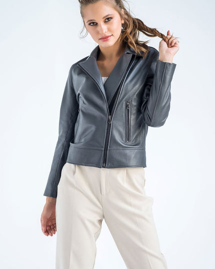 Gray Genuine Classic Cut Leather Jacket - Leather Jackets - Buy Me Fur Ltd