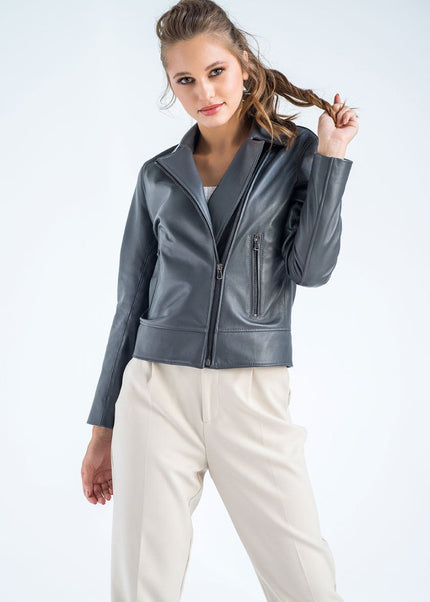 Gray Genuine Classic Cut Leather Jacket - Leather Jackets - Buy Me Fur Ltd