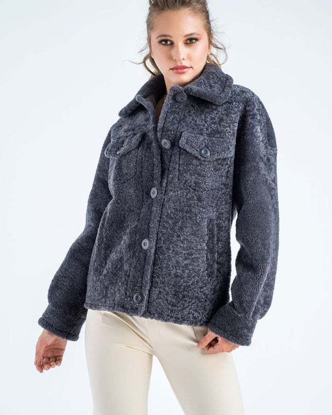 Gray Natural Sheepskin Shearling Jacket - Fur Jackets - Buy Me Fur Ltd