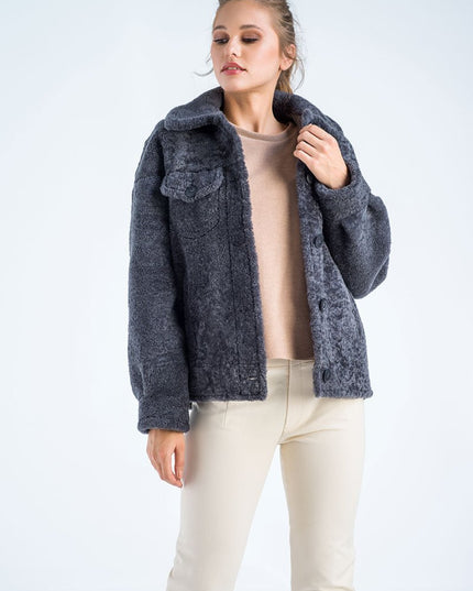 Gray Natural Sheepskin Shearling Jacket - Fur Jackets - Buy Me Fur Ltd