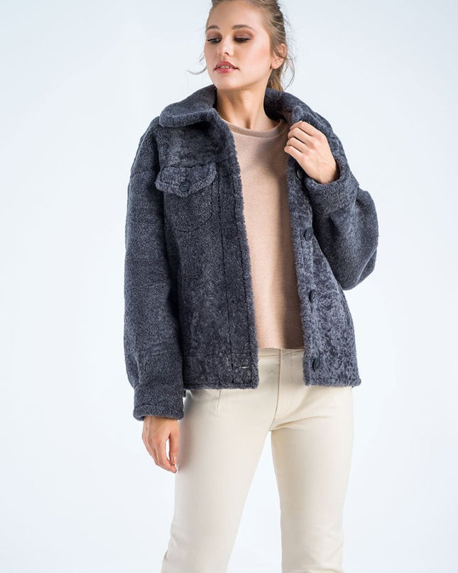 Gray Natural Sheepskin Shearling Jacket - Fur Jackets - Buy Me Fur Ltd