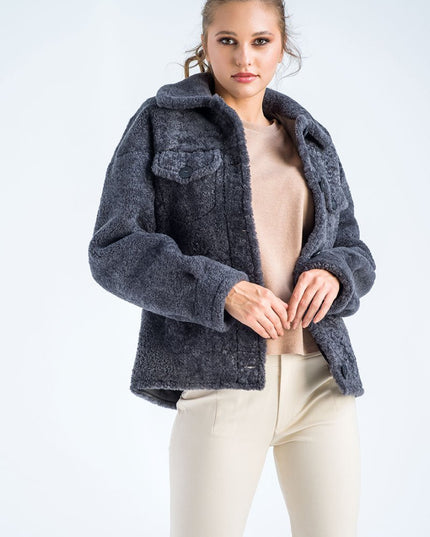 Gray Natural Sheepskin Shearling Jacket - Fur Jackets - Buy Me Fur Ltd