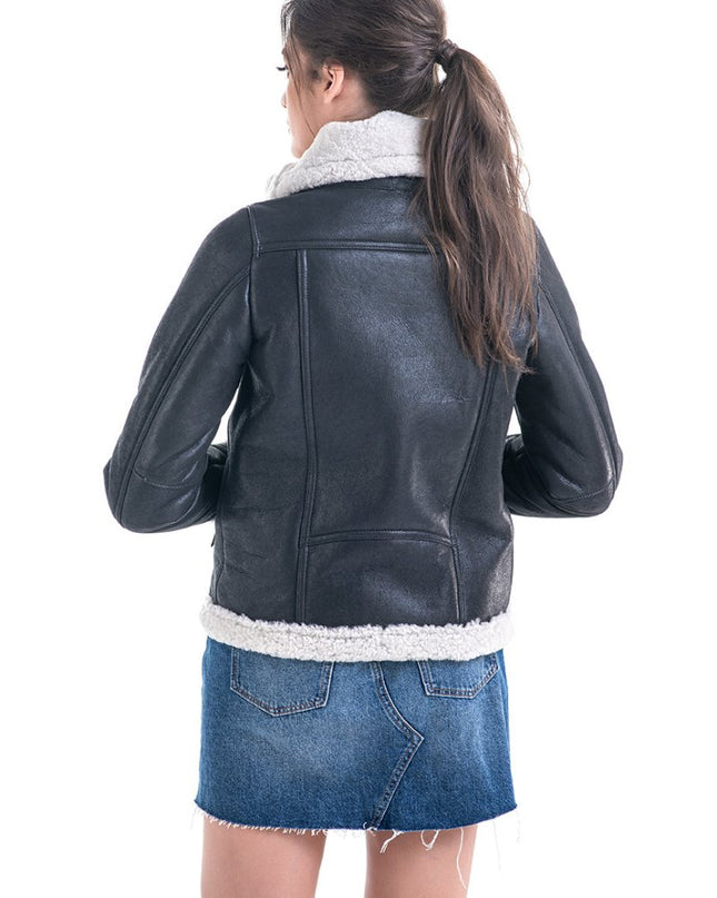 Gray Shearling Leather Jacket with Merino Fur Detailing - Leather Jackets - Buy Me Fur Ltd