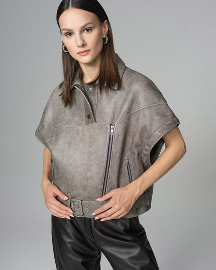 Gray Vintage Leather Jacket - Genuine Natural Leather - Leather Jackets - Buy Me Fur Ltd