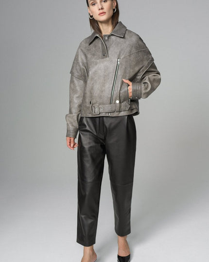 Gray Vintage Leather Jacket - Genuine Natural Leather - Leather Jackets - Buy Me Fur Ltd